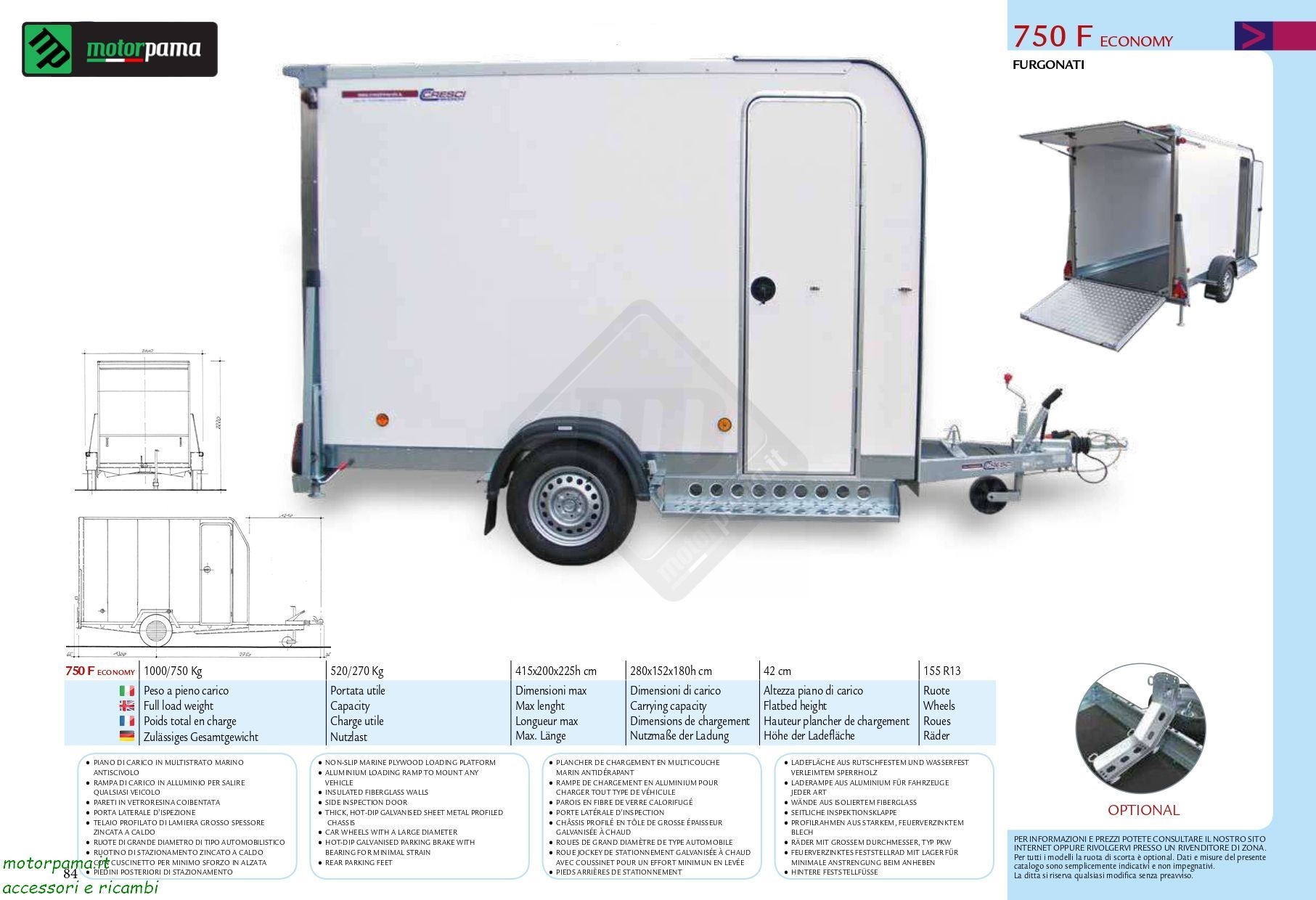 Rimorchi per trasporto Auto e Motoslitta: Carrello Cresci Rimorchi 750F ...