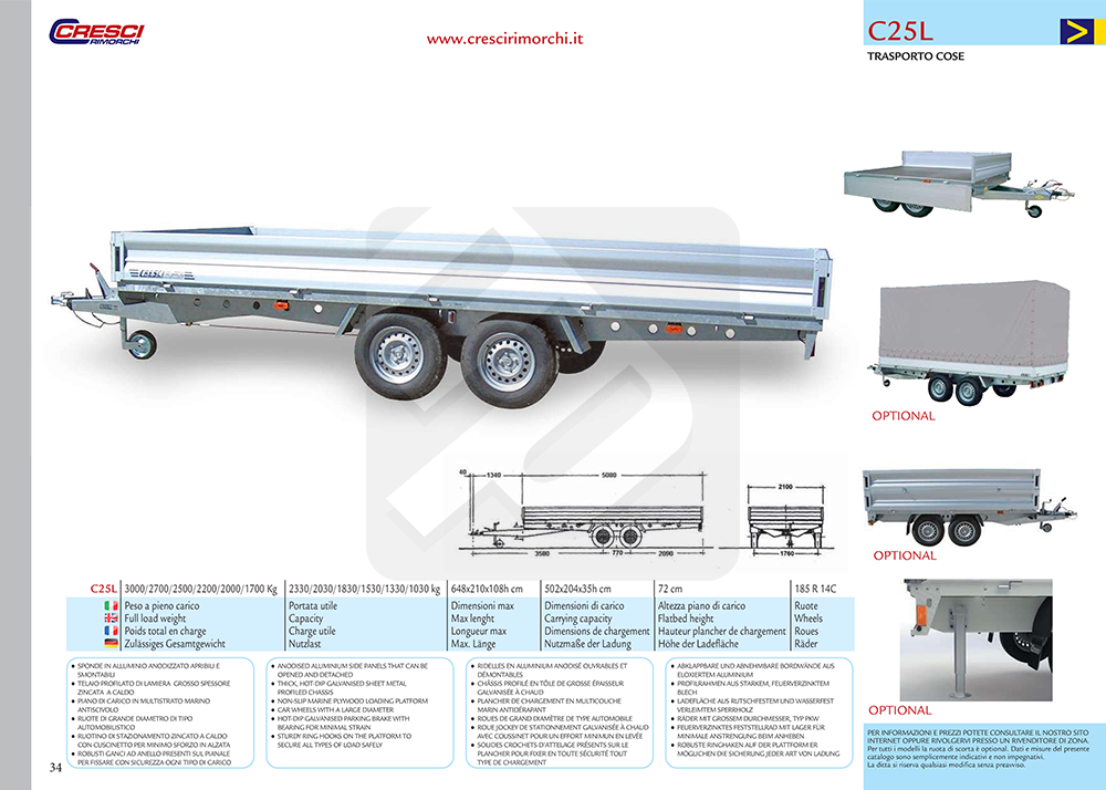 Rimorchi per trasporto cose: Carrello Cresci Rimorchi PT35CL - 2800 kg