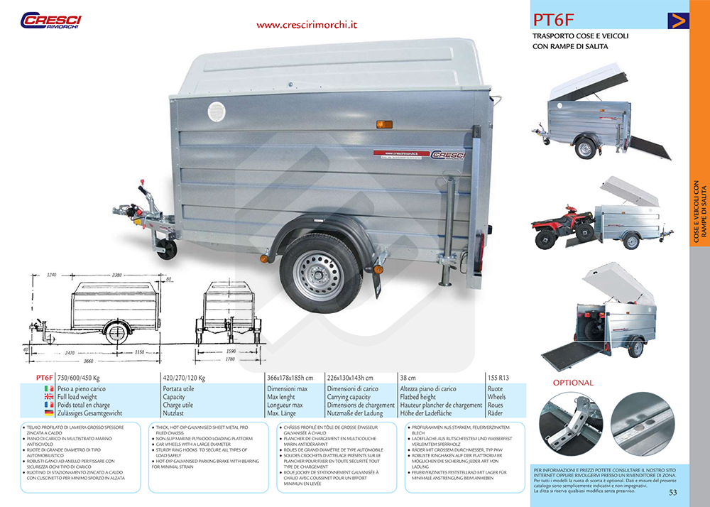 Rimorchi per trasporto cose: Carrello Cresci Rimorchi PT6F