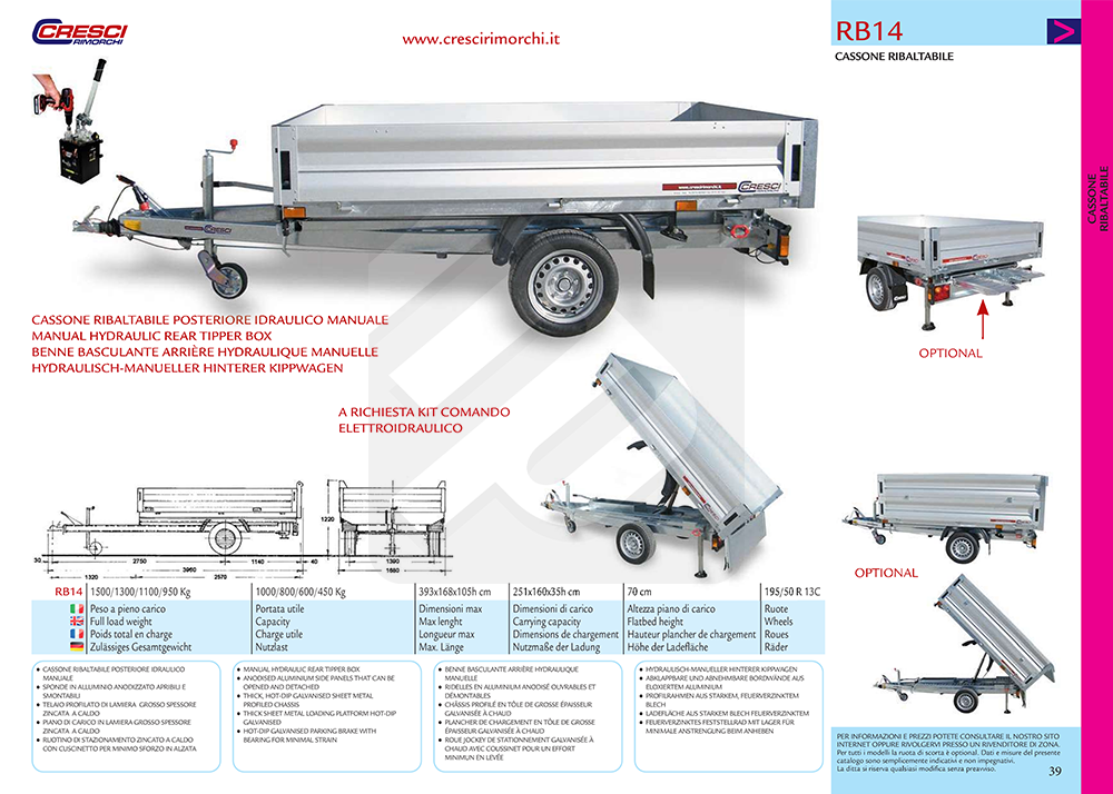 Rimorchi per trasporto cose: Carrello Cresci Rimorchi RB14 - 950 kg