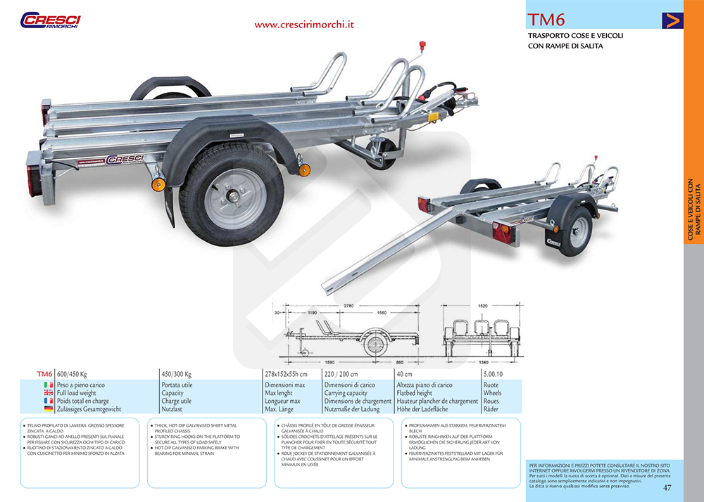 Rimorchi per trasporto Quad - Moto - Scooter: Carrello Cresci Rimorchi ...