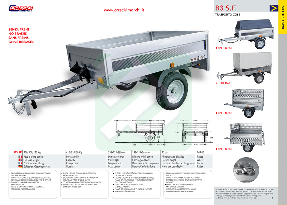 Rimorchi per trasporto cose: Carrello Cresci Rimorchi B3 senza freni ...